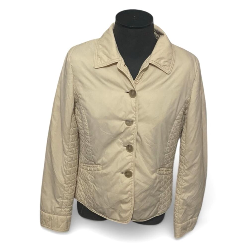 Ann Taylor Women's Moto Jacket Cream Beige Quilted Lined Button Up Coat Classy